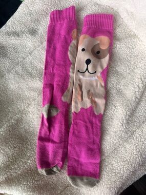 Bright Pink Women’s Knee-High Puppy Pattern Socks